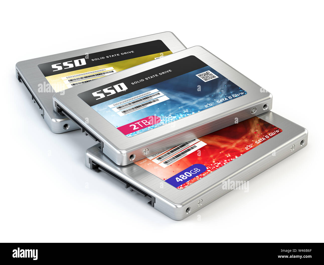 SSD stato solido dischi rigidi isolati su sfondo bianco. 3d illustrazione Foto Stock