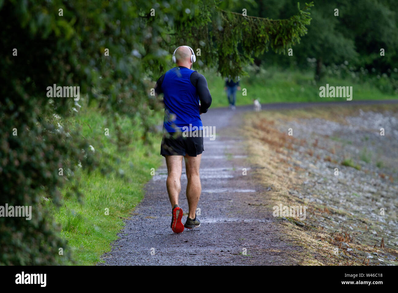 Dundee, Tayside, Scotland, Regno Unito. Il 20 luglio, 2019. Regno Unito meteo:nuvoloso ed oscuro per iniziare la mattina con i focolai di pioggia diventando più luminoso e soleggiato con incantesimi dal pomeriggio, temperature che raggiungono i 21°C. Un buon giorno per gli amanti del jogging e cane walkers a Clatto Country Park a Dundee, Regno Unito. Credito: Dundee fotografico / Alamy Live News Foto Stock