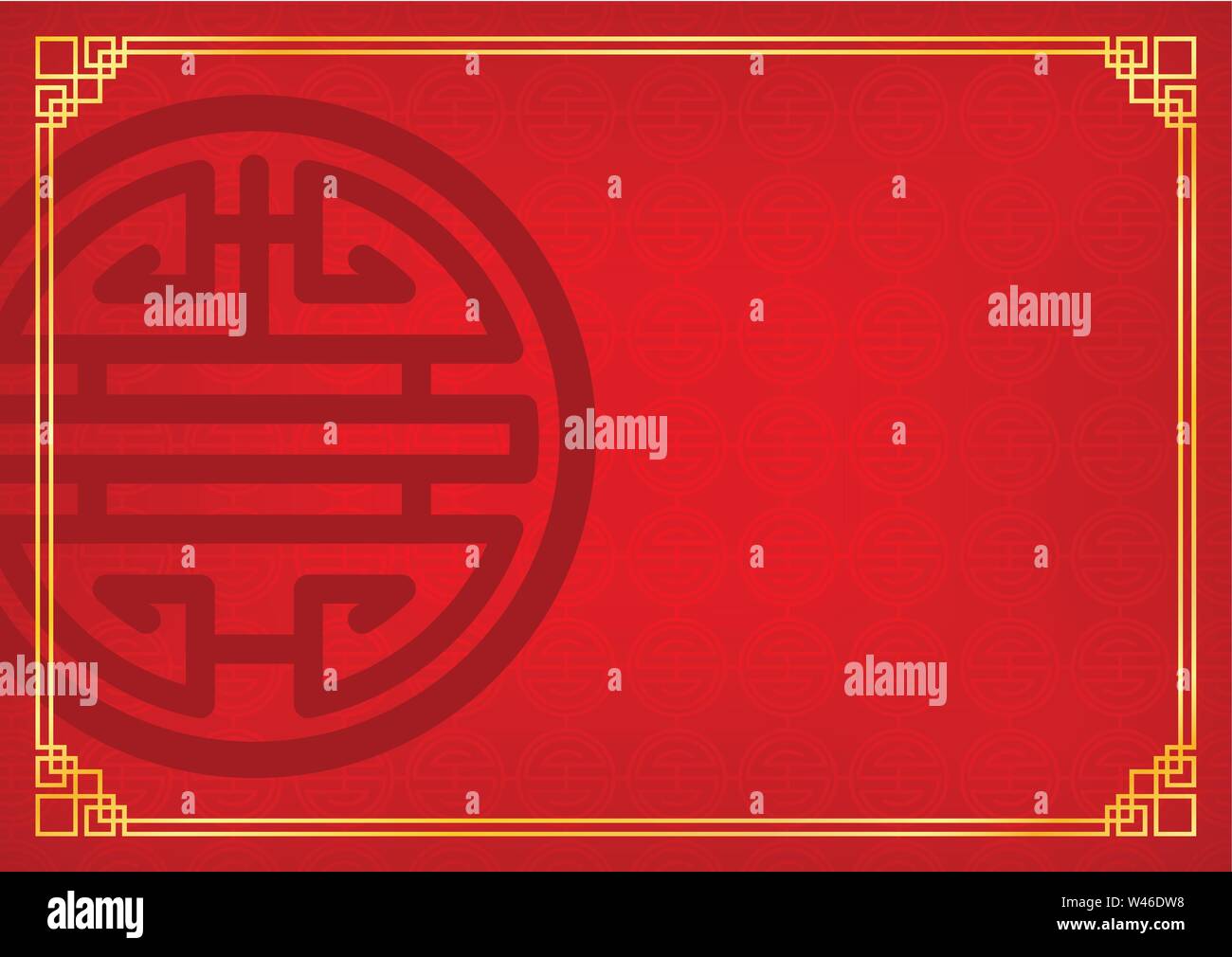 sfondo cinese del nuovo anno, parola 'longevità' con sfondo astratto orientale, ispirazione cerchio rosso, illustrazione vettoriale Illustrazione Vettoriale