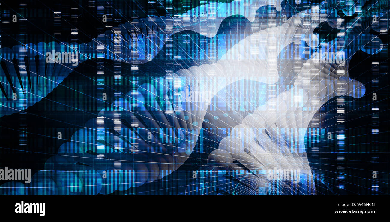 Scienza avveniristica sfondo con i dati di sequenza di DNA Foto Stock