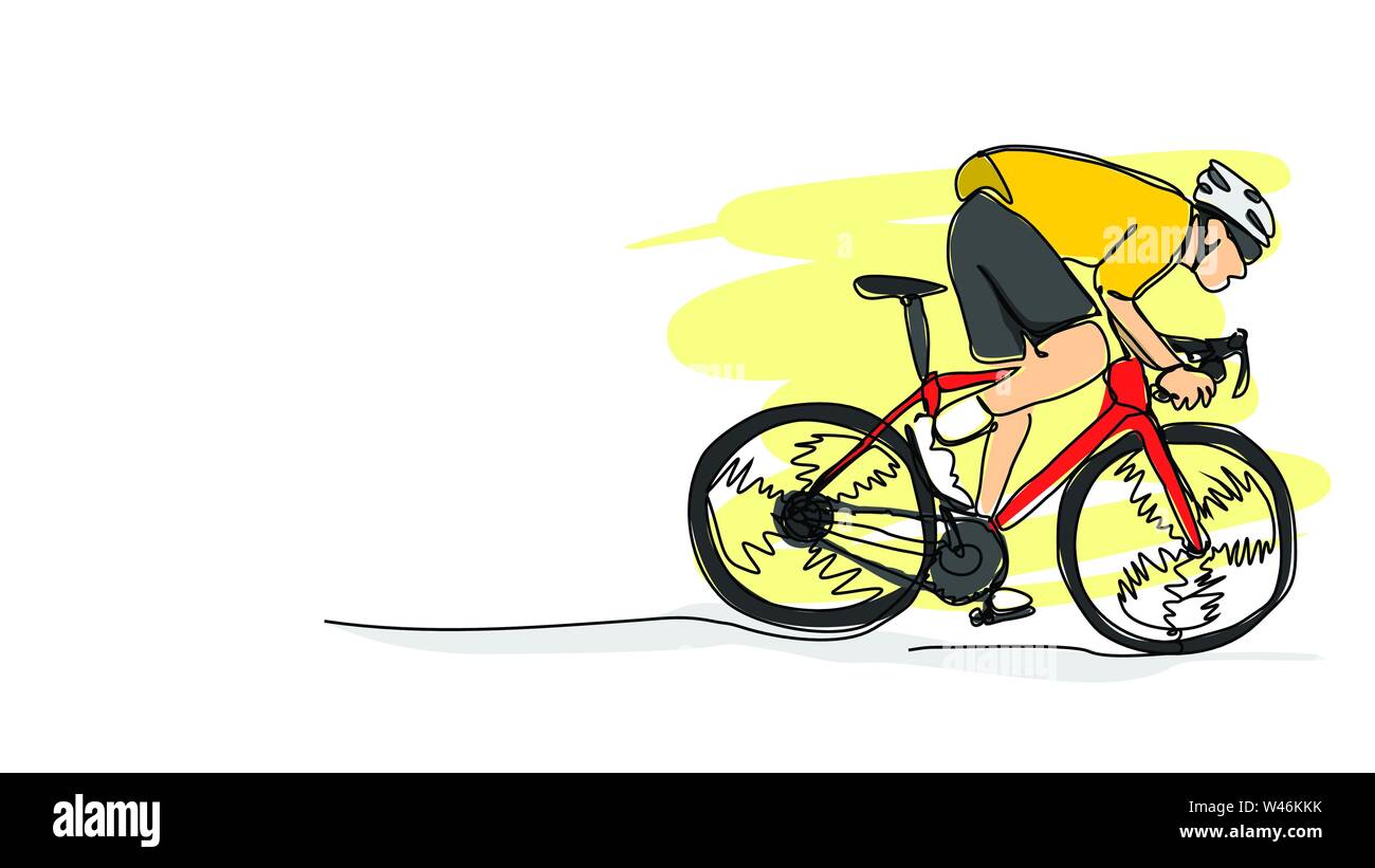 Professional road bike bicicletta racer in azione accelerando la singola linea brutto disegno con colori ad acqua piatta traducano illustrazione dello stile Illustrazione Vettoriale