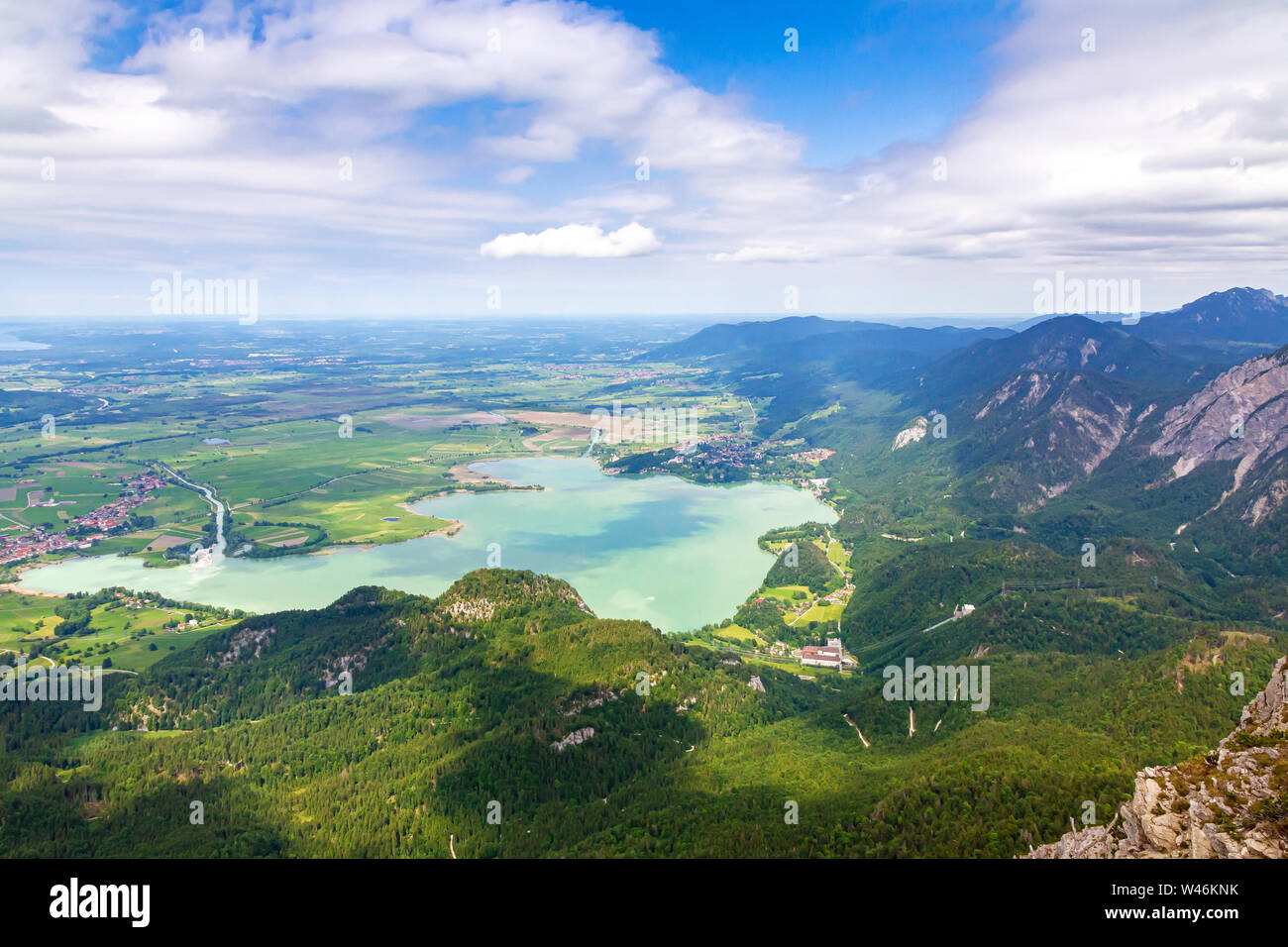Vista sul lago Kochelsee, Bavaria Foto Stock