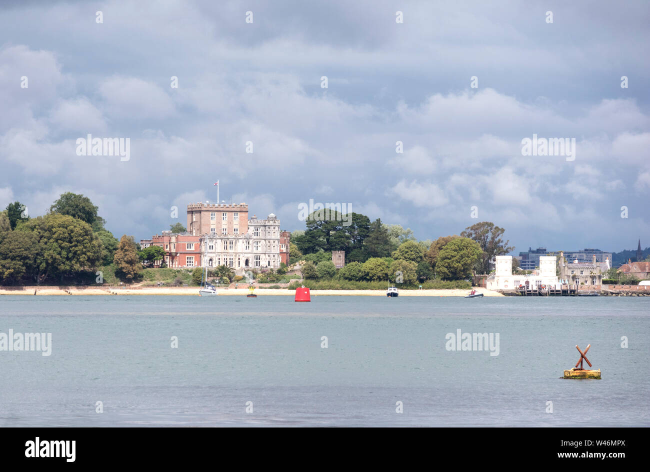 Brownsea Island da Studland Bay riserva naturale, Dorset, England, Regno Unito Foto Stock