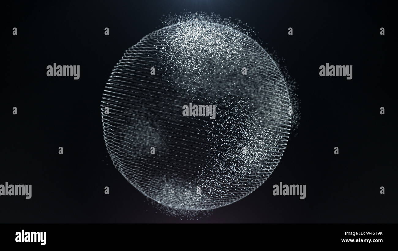 Particella di movimento terra digitale il concetto di business. Mappa del mondo futuro paesaggio tecnologia connessione globale oggetto celeste. Approccio scientifico le linee della griglia Deep Outer Space Exploration Rendering 3D Foto Stock