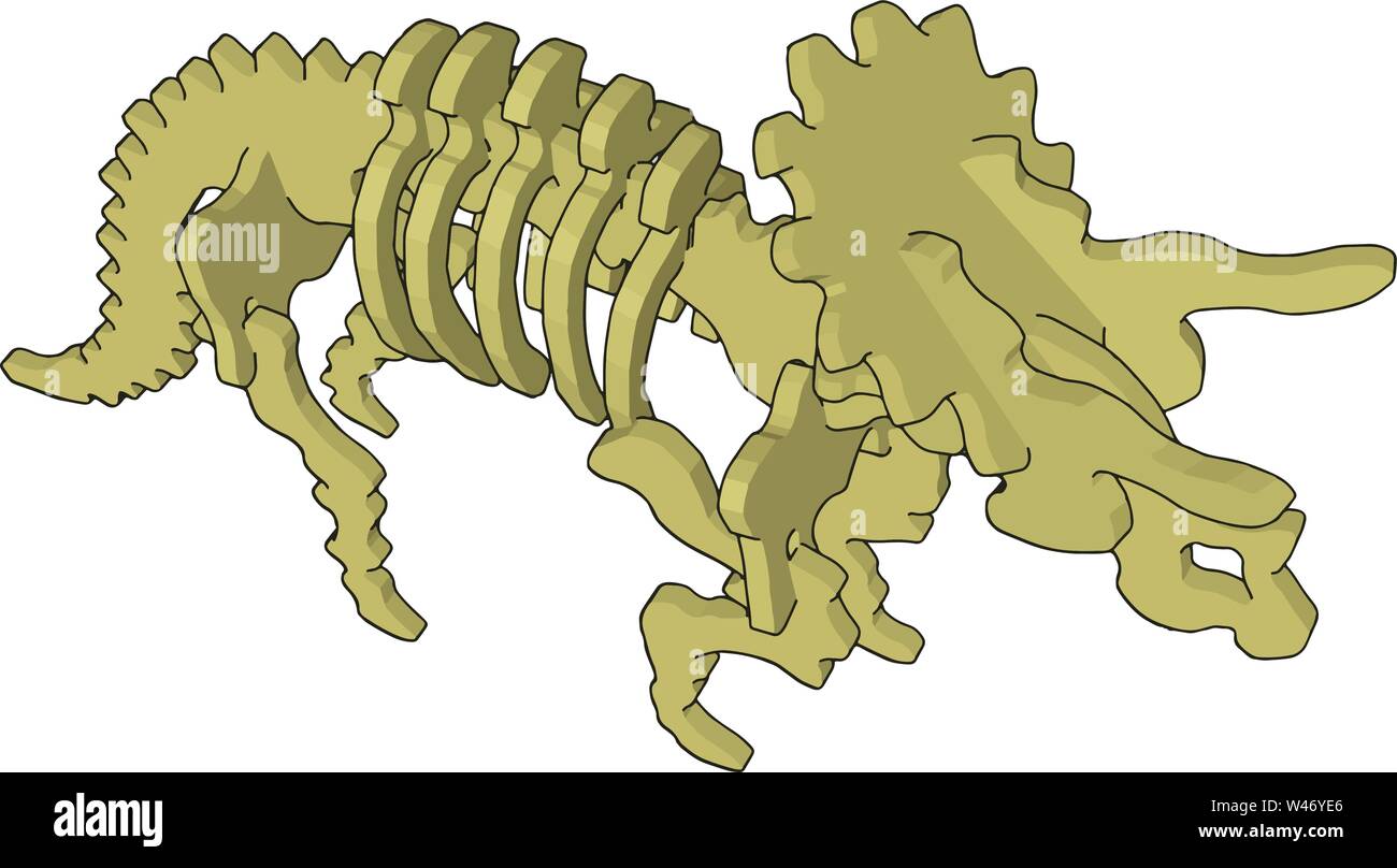 3d dinosaurus skelet, illustrazione vettore su sfondo bianco. Illustrazione Vettoriale