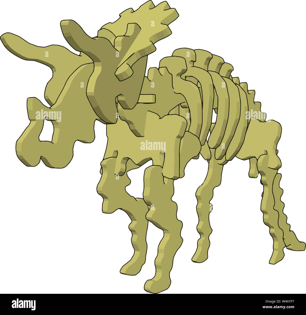 3d dinosaurus skelet, illustrazione vettore su sfondo bianco. Illustrazione Vettoriale