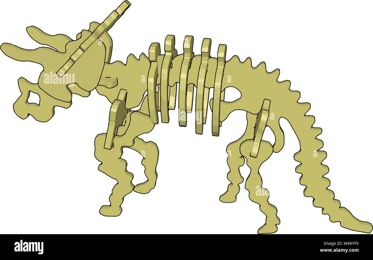 3d dinosaurus skelet, illustrazione vettore su sfondo bianco. Illustrazione Vettoriale