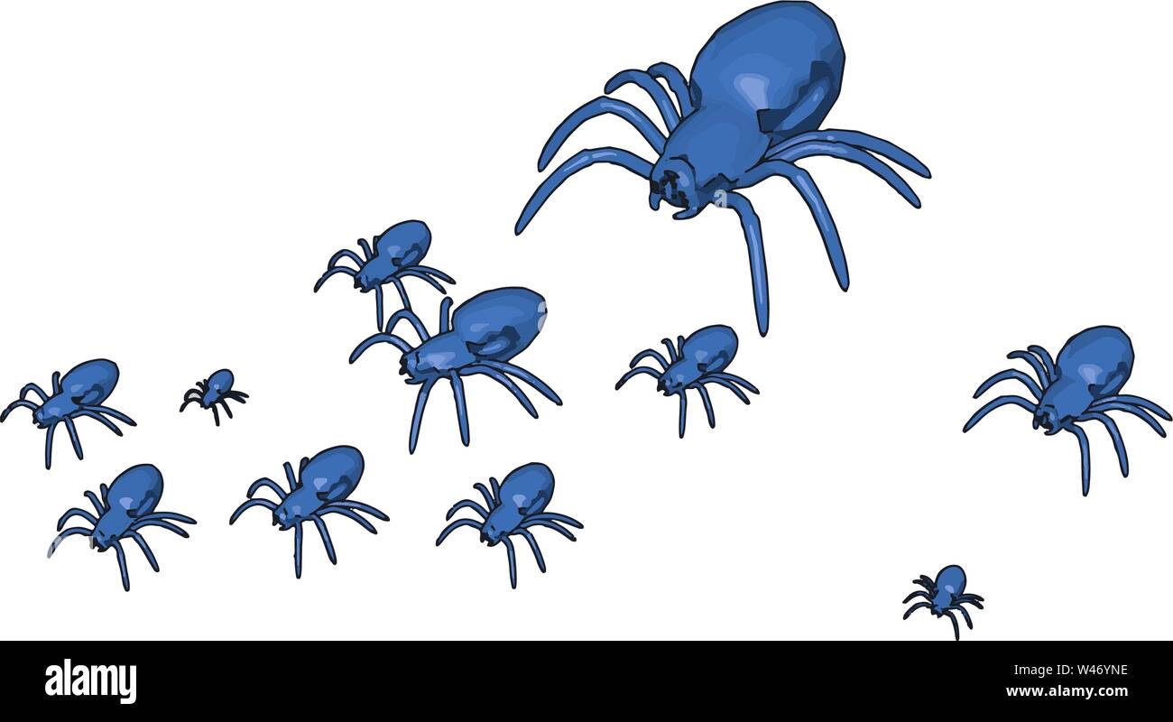 Blue 3d ragni, illustrazione vettore su sfondo bianco. Illustrazione Vettoriale