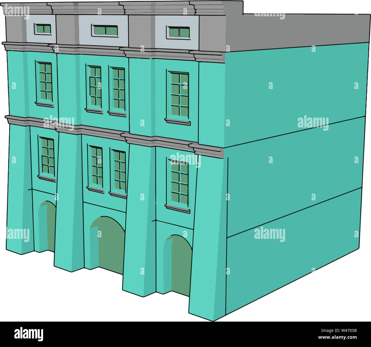 Luce edificio blu, illustrazione vettore su sfondo bianco. Illustrazione Vettoriale