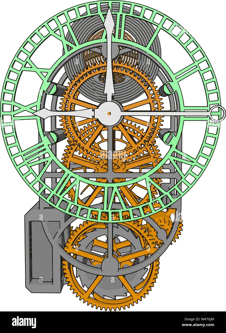 Meccanismo di orologio, illustrazione vettore su sfondo bianco. Illustrazione Vettoriale