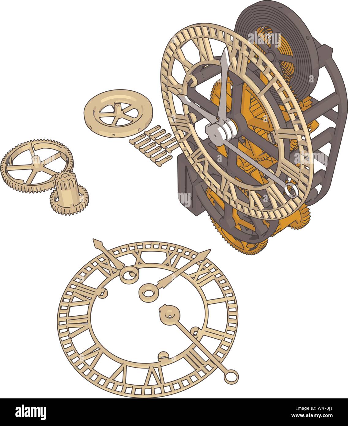 Orologio diviso, illustrazione vettore su sfondo bianco. Illustrazione Vettoriale