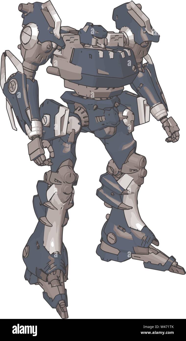 Modello di colore blu di robot, illustrazione, vettore su sfondo bianco. Illustrazione Vettoriale