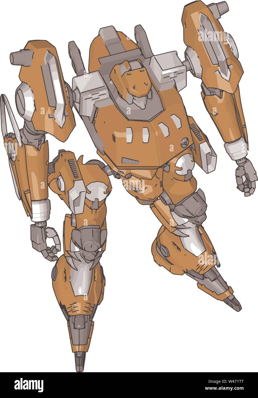 Modello di colore arancione del robot, illustrazione, vettore su sfondo bianco. Illustrazione Vettoriale