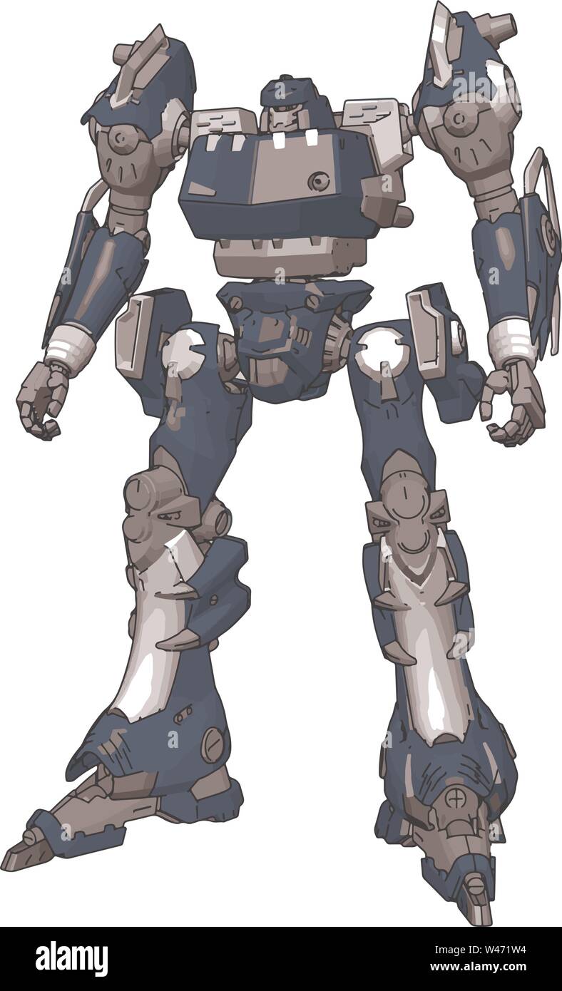 Modello di colore blu di robot, illustrazione, vettore su sfondo bianco. Illustrazione Vettoriale