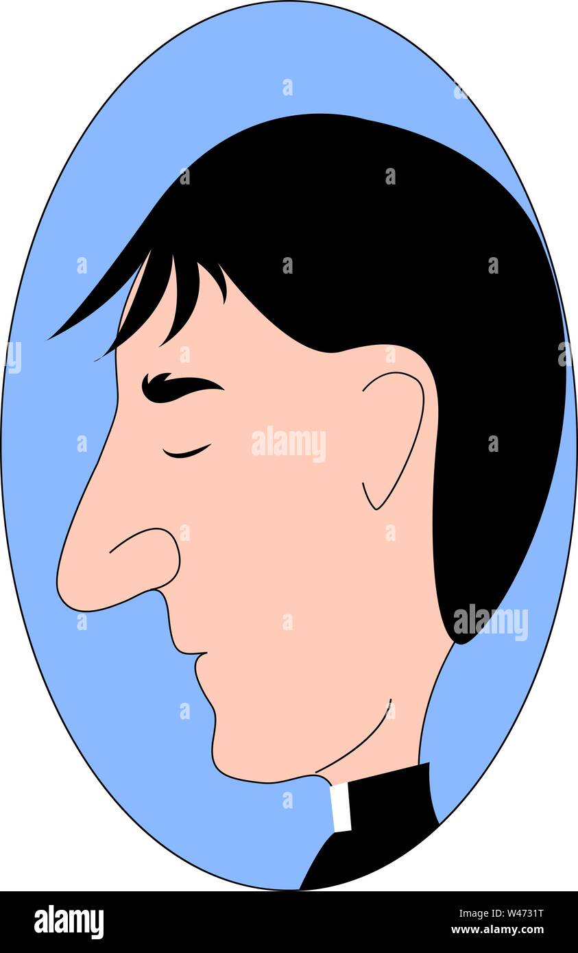 Sacerdote con grande naso, illustrazione vettore su sfondo bianco. Illustrazione Vettoriale