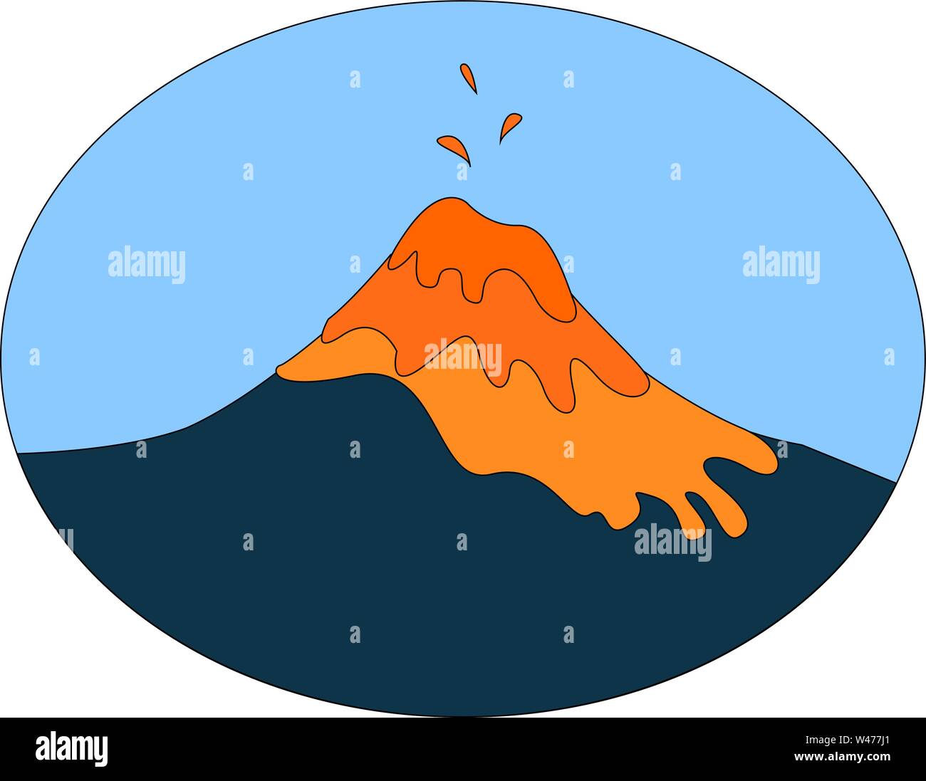 Vulcano attivo, illustrazione vettore su sfondo bianco. Illustrazione Vettoriale