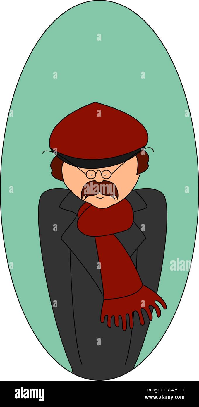 Uomo con sciarpa rossa, illustrazione vettore su sfondo bianco. Illustrazione Vettoriale