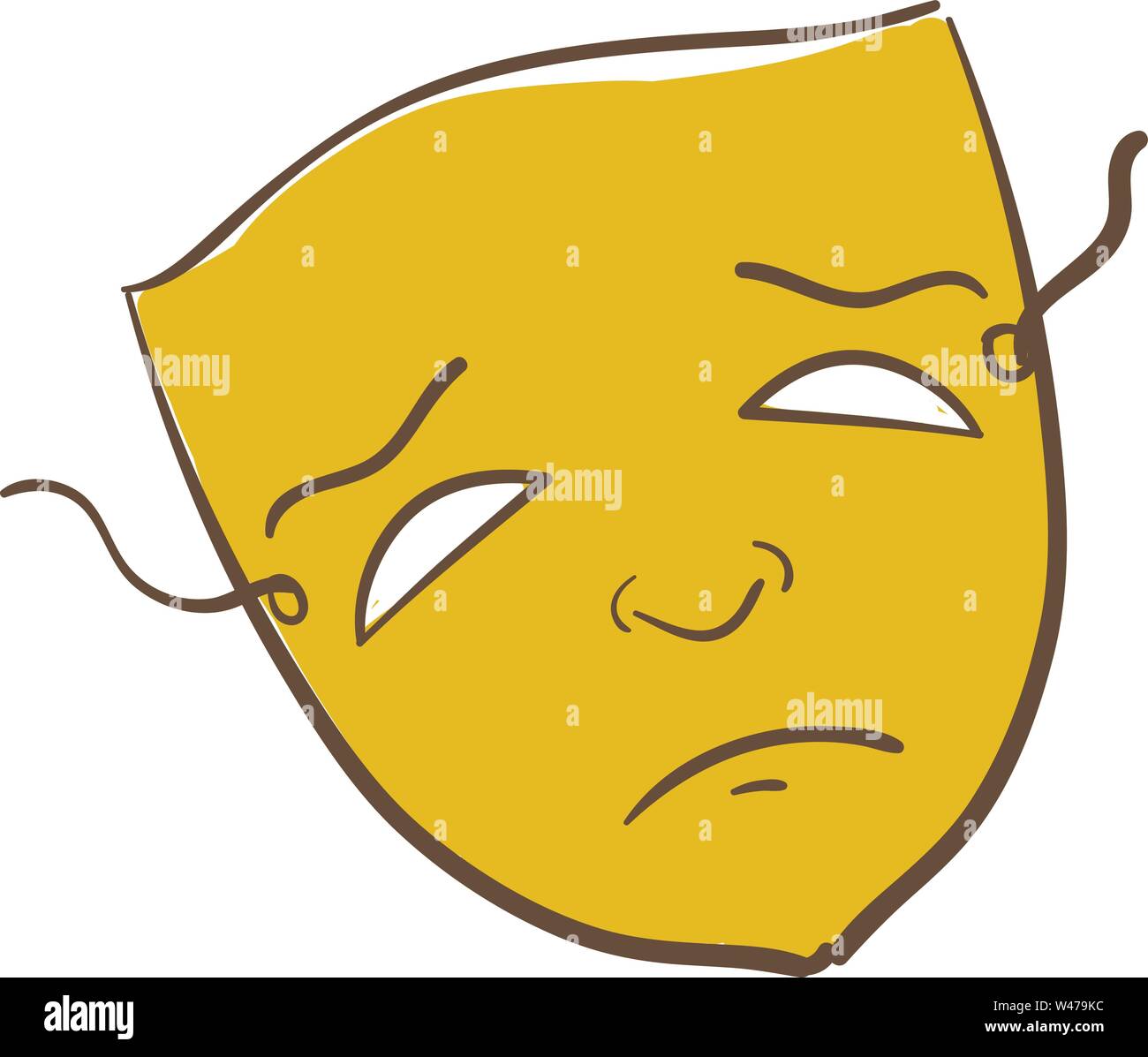 Triste maschera d'oro, illustrazione vettore su sfondo bianco. Illustrazione Vettoriale