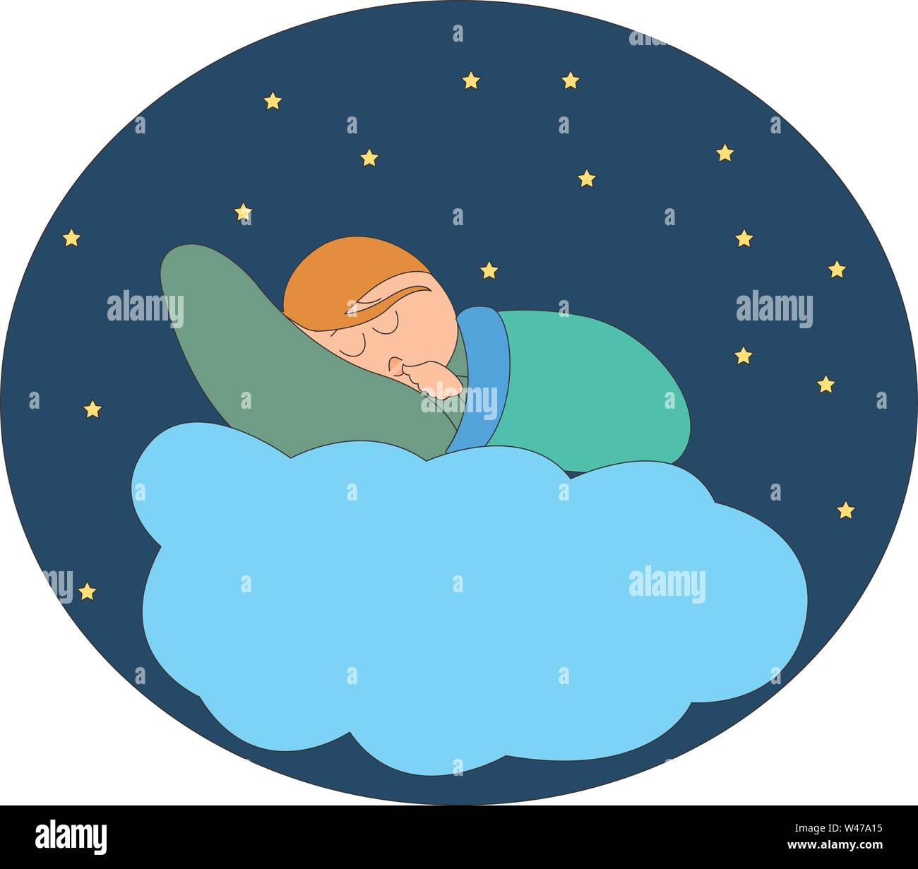 Dormire nelle nuvole, illustrazione vettore su sfondo bianco. Illustrazione Vettoriale