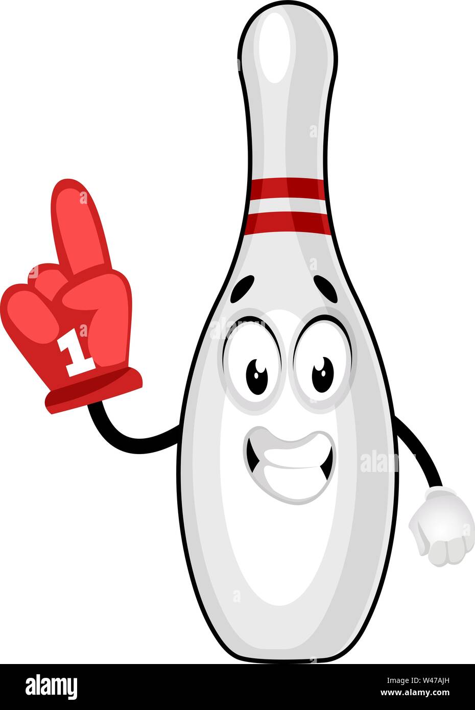 Pin Bowling con Red Glove, illustrazione vettore su sfondo bianco. Illustrazione Vettoriale