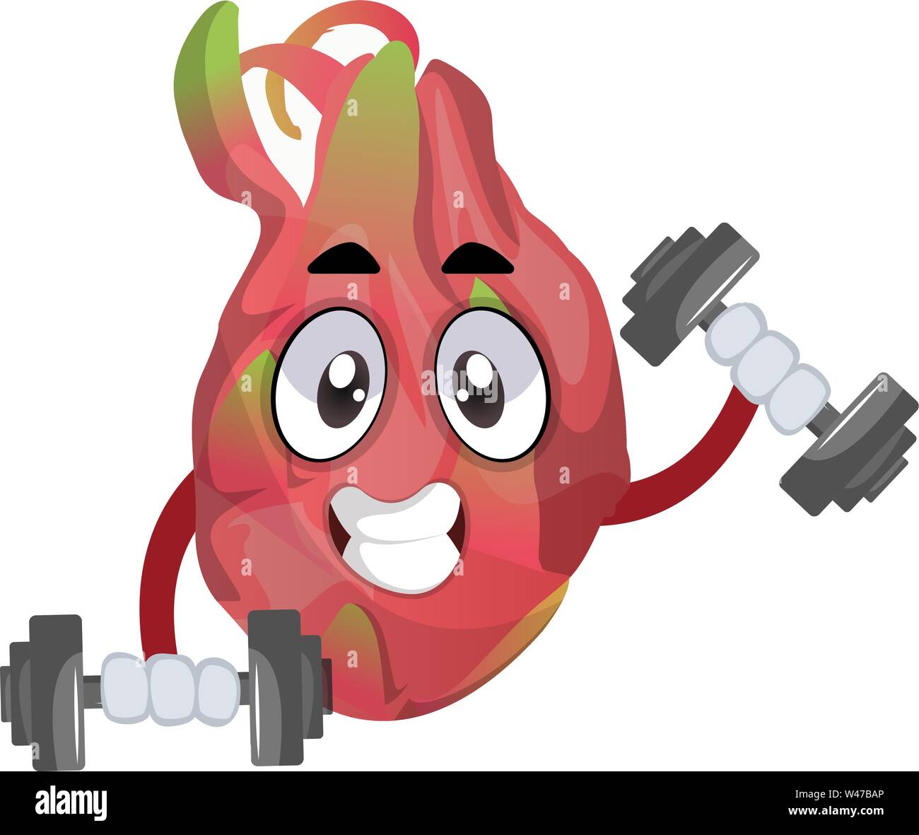 Dragon frutto sollevamento pesi, illustrazione vettore su sfondo bianco. Illustrazione Vettoriale