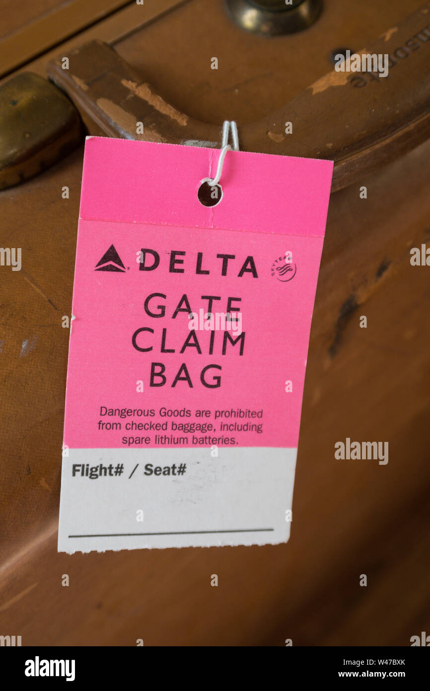 Delta Airlines rivendicazione porta sacchetto, STATI UNITI D'AMERICA Foto Stock