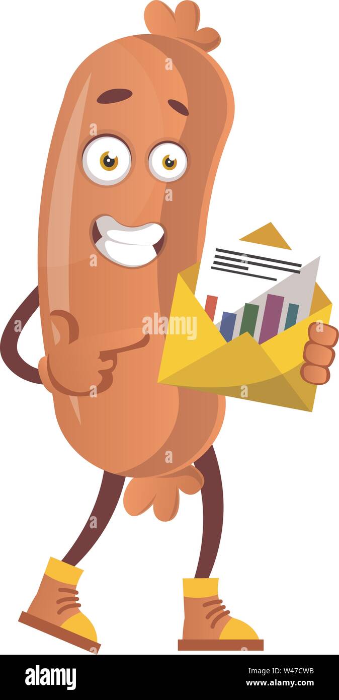 La salsiccia con la busta, illustrazione, vettore su sfondo bianco. Illustrazione Vettoriale