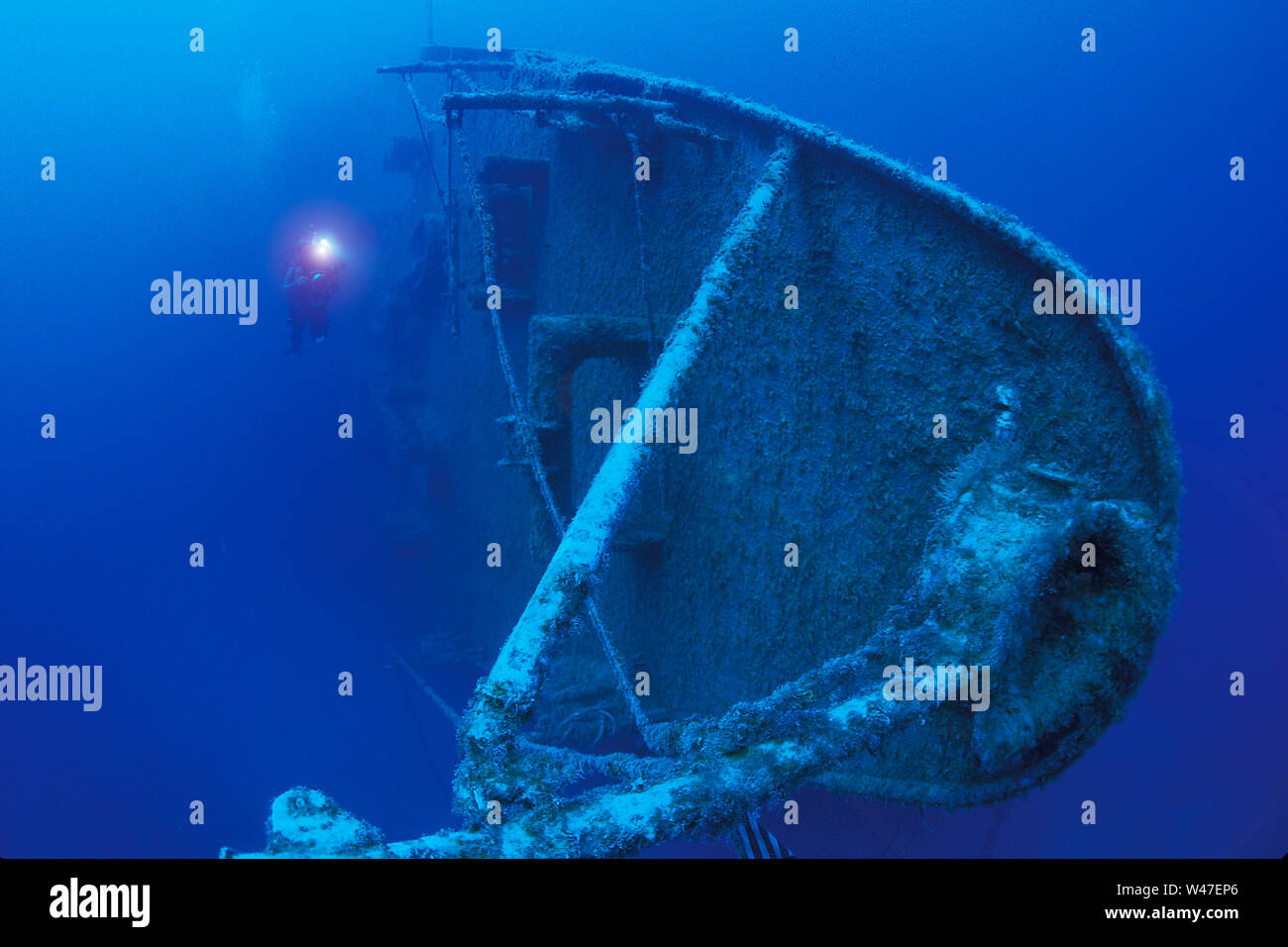 Spiegel Grove naufragio off Key Largo, Florida...prua della nave più grande mai affondata intenzionalmente come un reef artificiale. Foto Stock