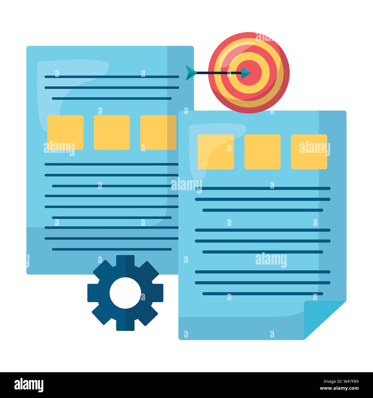 Freccia obiettivo il successo con gli ingranaggi e i documenti Illustrazione Vettoriale