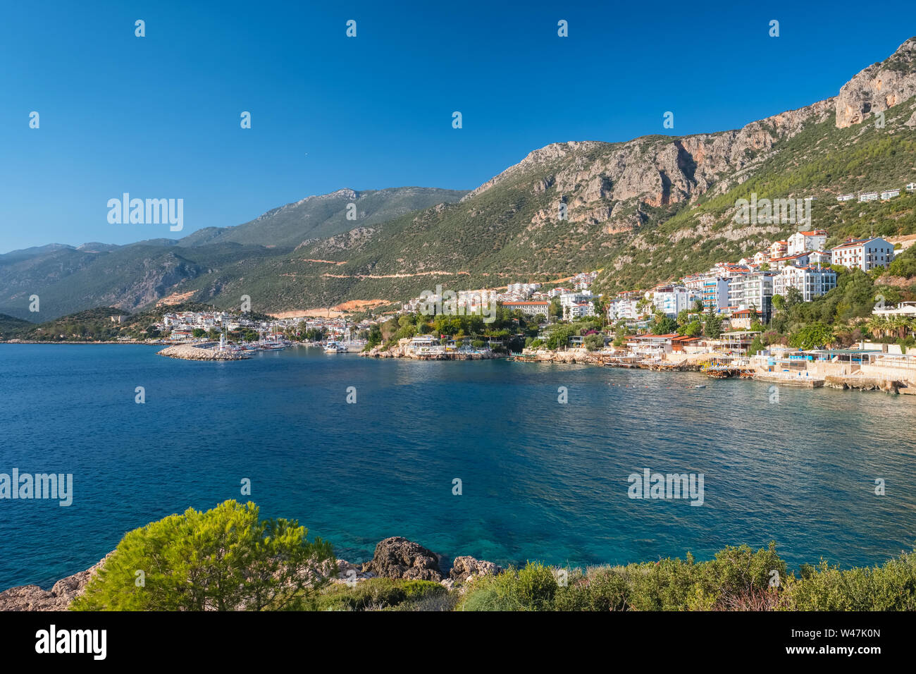 Bellissima cittadina mediterranea Kas in estate in Turchia. Foto Stock