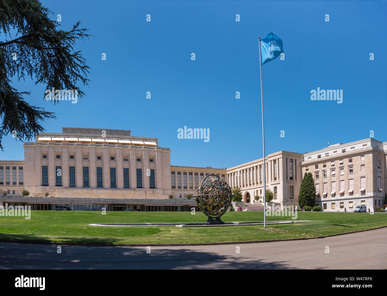 Palazzo delle Nazioni edificio. Ufficio delle Nazioni Unite a Ginevra, Svizzera Foto Stock