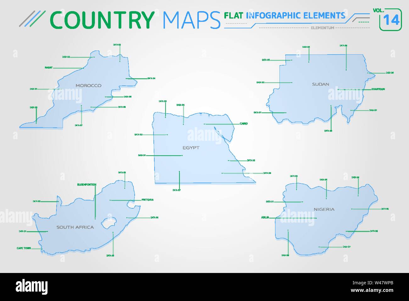 Il Marocco, Nigeria, Egitto, Sudan e Sud Africa mappe vettoriali Illustrazione Vettoriale