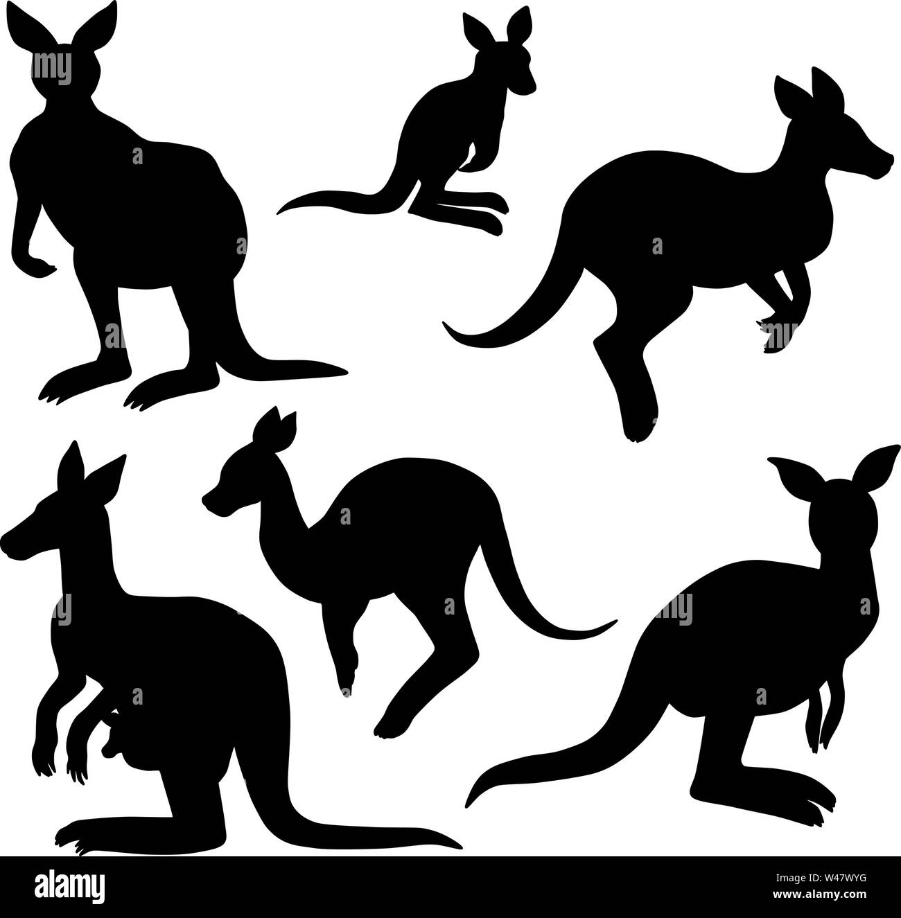 Silhouette di canguro marsupiale vettori della fauna selvatica Illustrazione Vettoriale