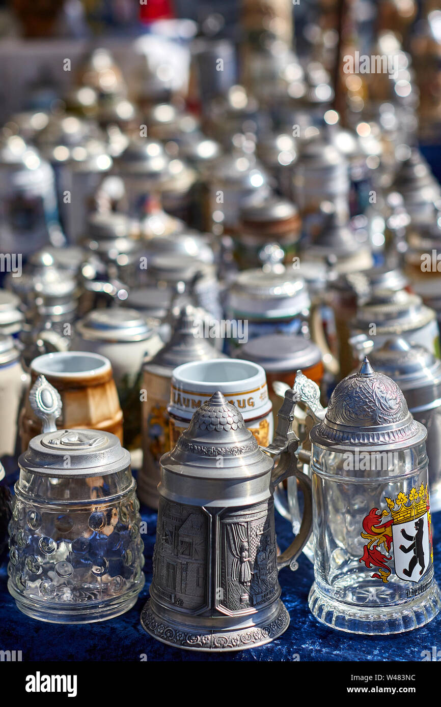 Vintage tedesco steins peltro Foto Stock