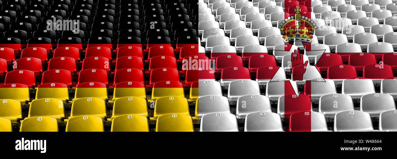 In Germania, in Irlanda del Nord i sedili dello stadio concetto. Il calcio europeo delle qualifiche di giochi. Foto Stock