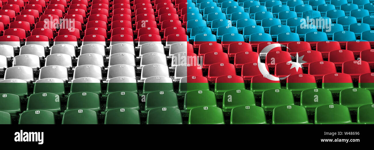 Ungheria, ungherese, Azerbaigian stadium sedi concetto. Il calcio europeo delle qualifiche di giochi. Foto Stock