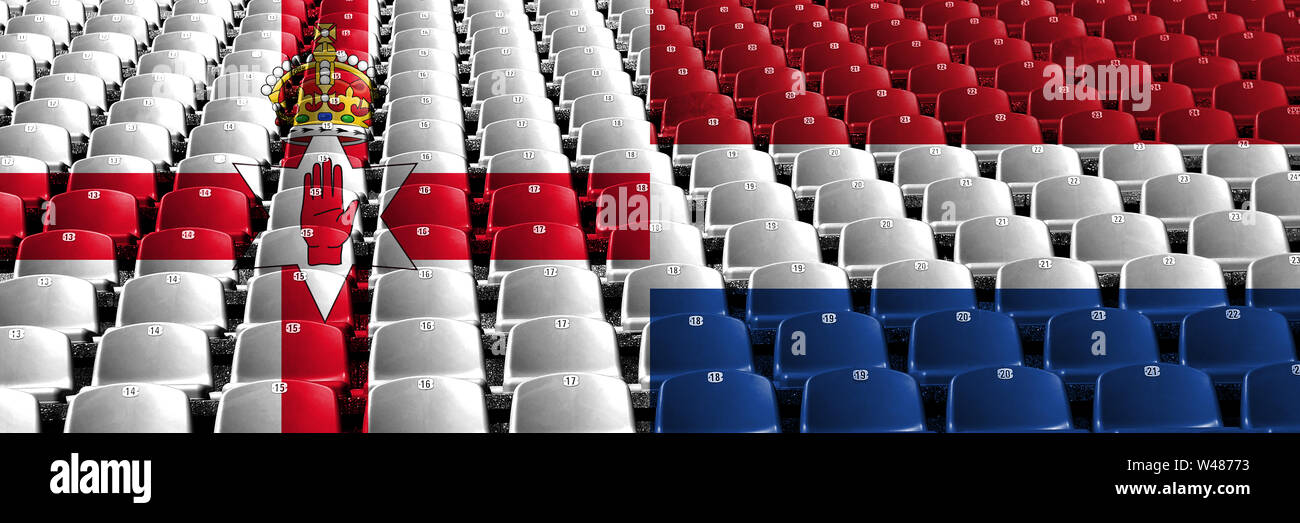 Irlanda del Nord, Paesi Bassi stadium sedi concetto. Il calcio europeo delle qualifiche di giochi. Foto Stock