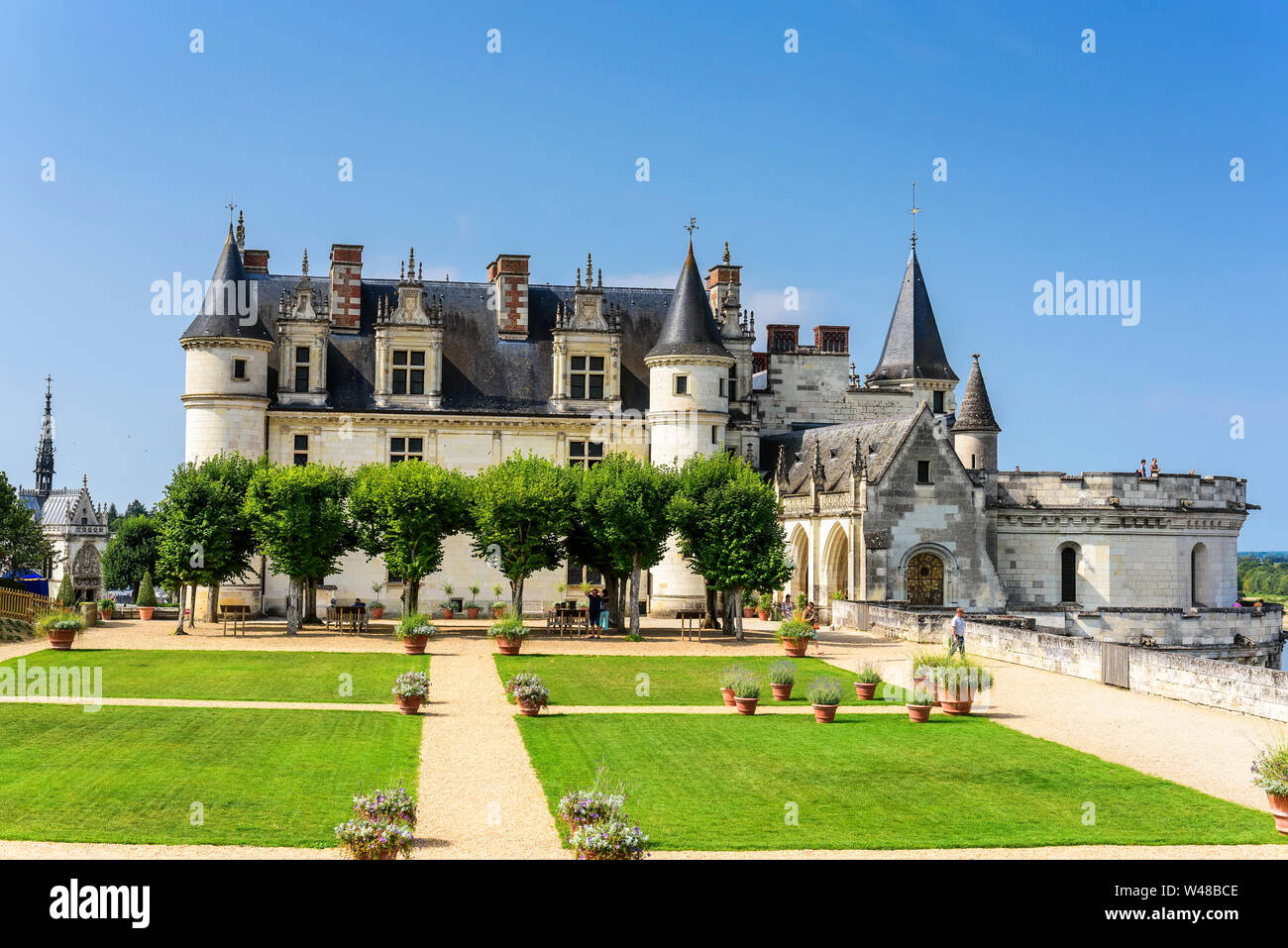 Il castello di Amboise è situato nella Valle della Loira in Francia. Incluso nella top ten dei migliori castelli della Valle della Loira. Foto Stock