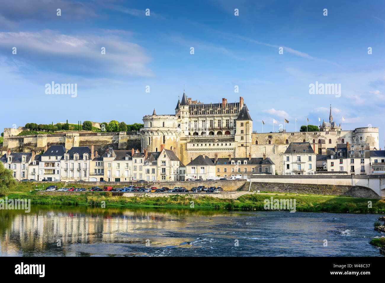 Il castello di Amboise è situato nella Valle della Loira in Francia. Incluso nella top ten dei migliori castelli della Valle della Loira. Foto Stock