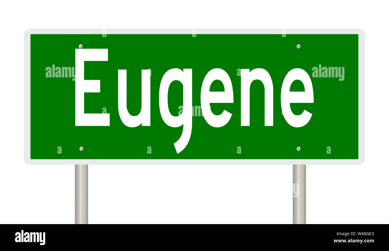 Il rendering di un verde autostrada segno per Eugene, Oregon Foto Stock