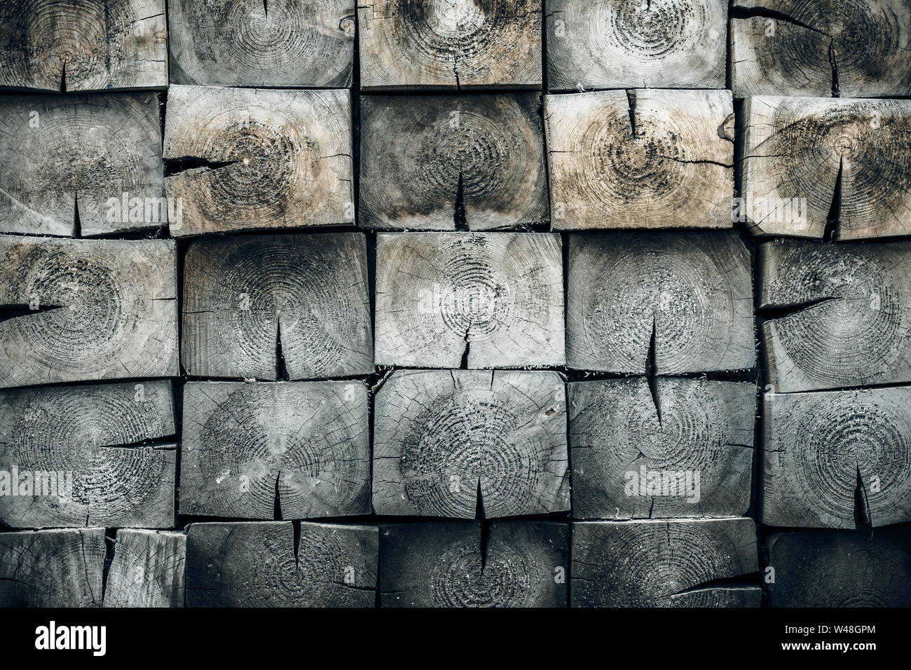Squallido grigio Sfondo di legno. Configurazione astratta con tavole quadrate. Close-up di texture in legno di quercia. Grigio, in legno di pino - materiale, copia dello spazio. Vintage tim granella Foto Stock