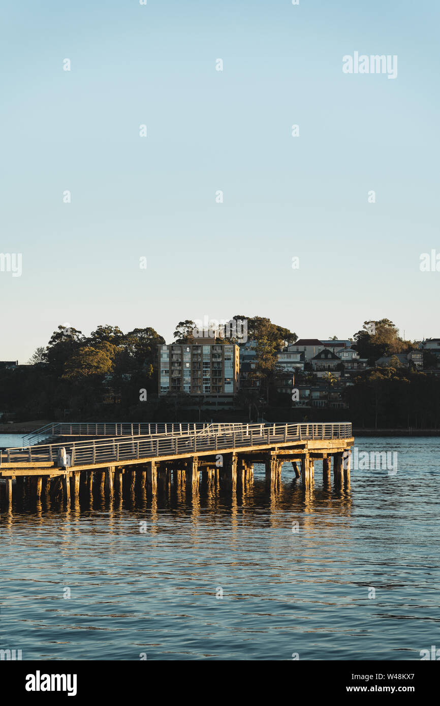 Pyrmont, Nuovo Galles del Sud - Luglio 18th, 2019: Early Morning Sun lights Darling isola al Parco Pirrama/Jones Bay Wharf, Sydney NSW. Foto Stock