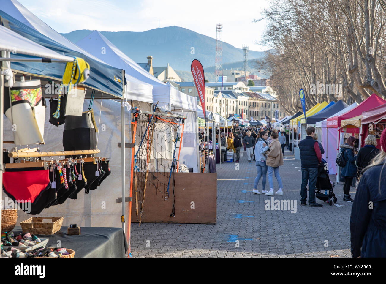 Hobart Tasmania, Salamanca al mercato del sabato presso il punto di batteria,Tasmania, Australia Foto Stock