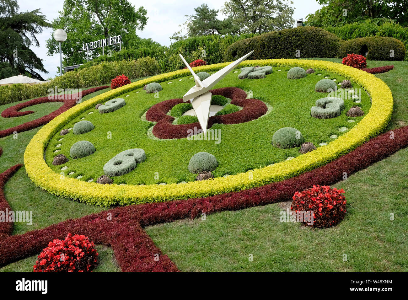 Una vista generale dell'orologio di fiori di Ginevra in Svizzera Foto Stock