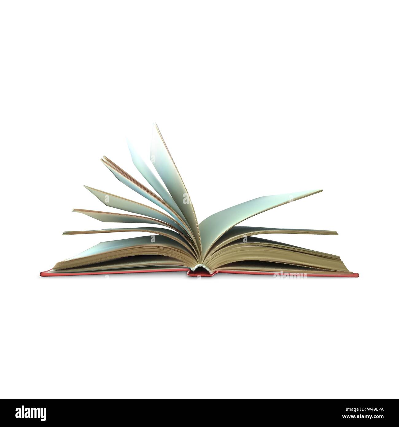 Realistico libro aperto. Prenota il modello con pagine bianche. Illustrazione di vettore isolato su sfondo bianco Illustrazione Vettoriale