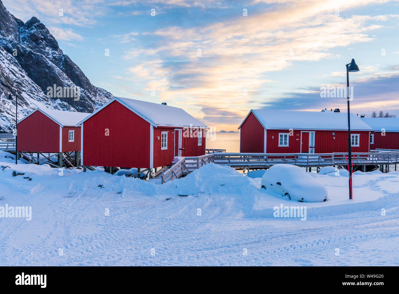 Nusfjord, Flakstadøya, Lofoten, Nordland, Norvegia, Europa Foto Stock