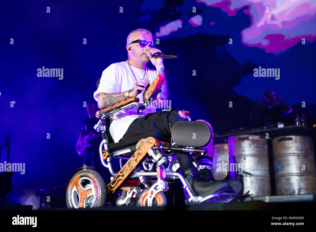 Salmo esegue sul palco di lucca summer festival in piazza Napoleone a Lucca davanti ai suoi tifosi. (Foto di Stefano Dalle Luche / Pacific Stampa) Foto Stock