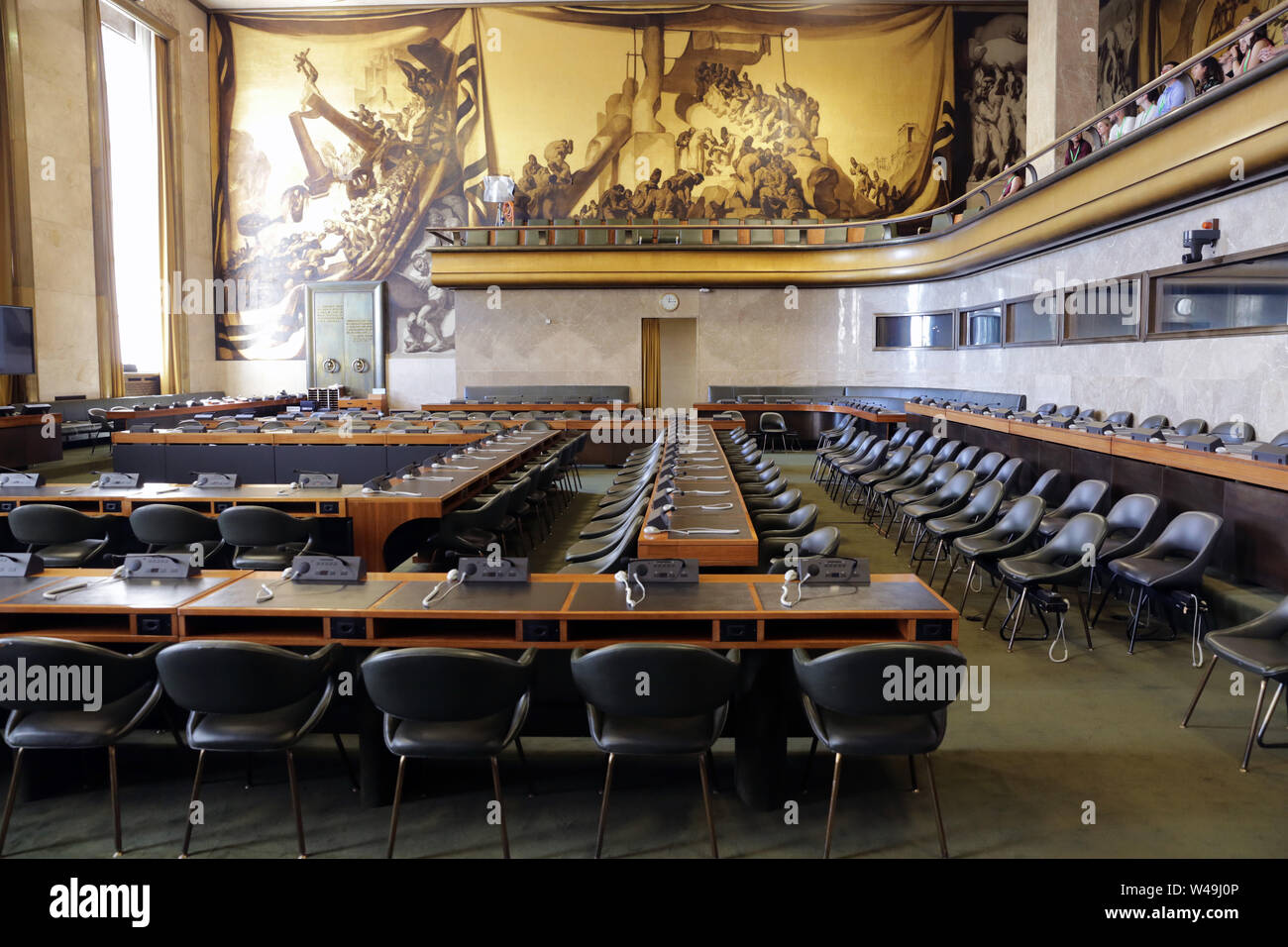 Ginevra, Svizzera - 24 June, 2019: la vecchia camera del Consiglio nel Palazzo delle Nazioni si vede all interno dell ufficio delle Nazioni Unite a Ginevra (ONUG). Foto Stock