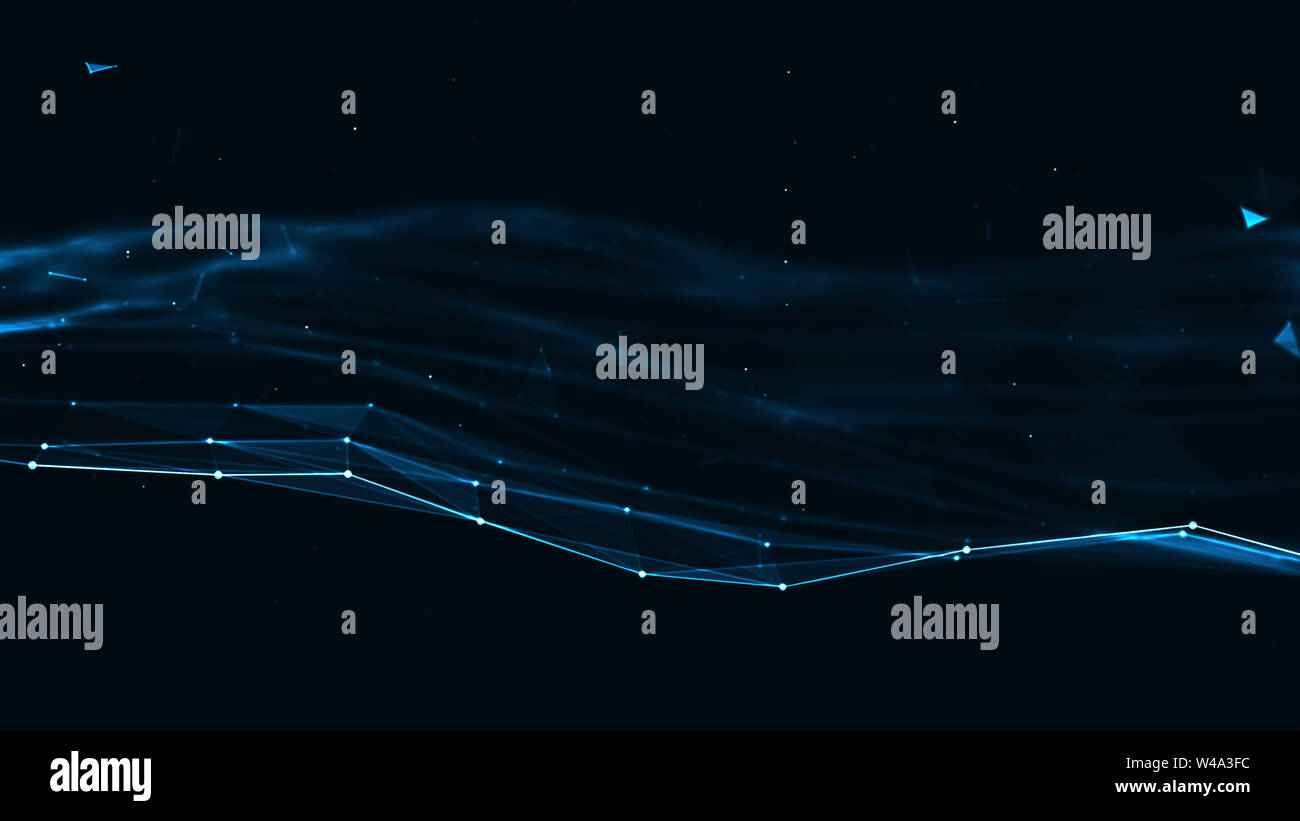 Abstract blu del plesso forme geometriche. Collegamento e Web Concept. Digital, la comunicazione e la tecnologia di rete con sfondo spostamento delle linee e fare Foto Stock