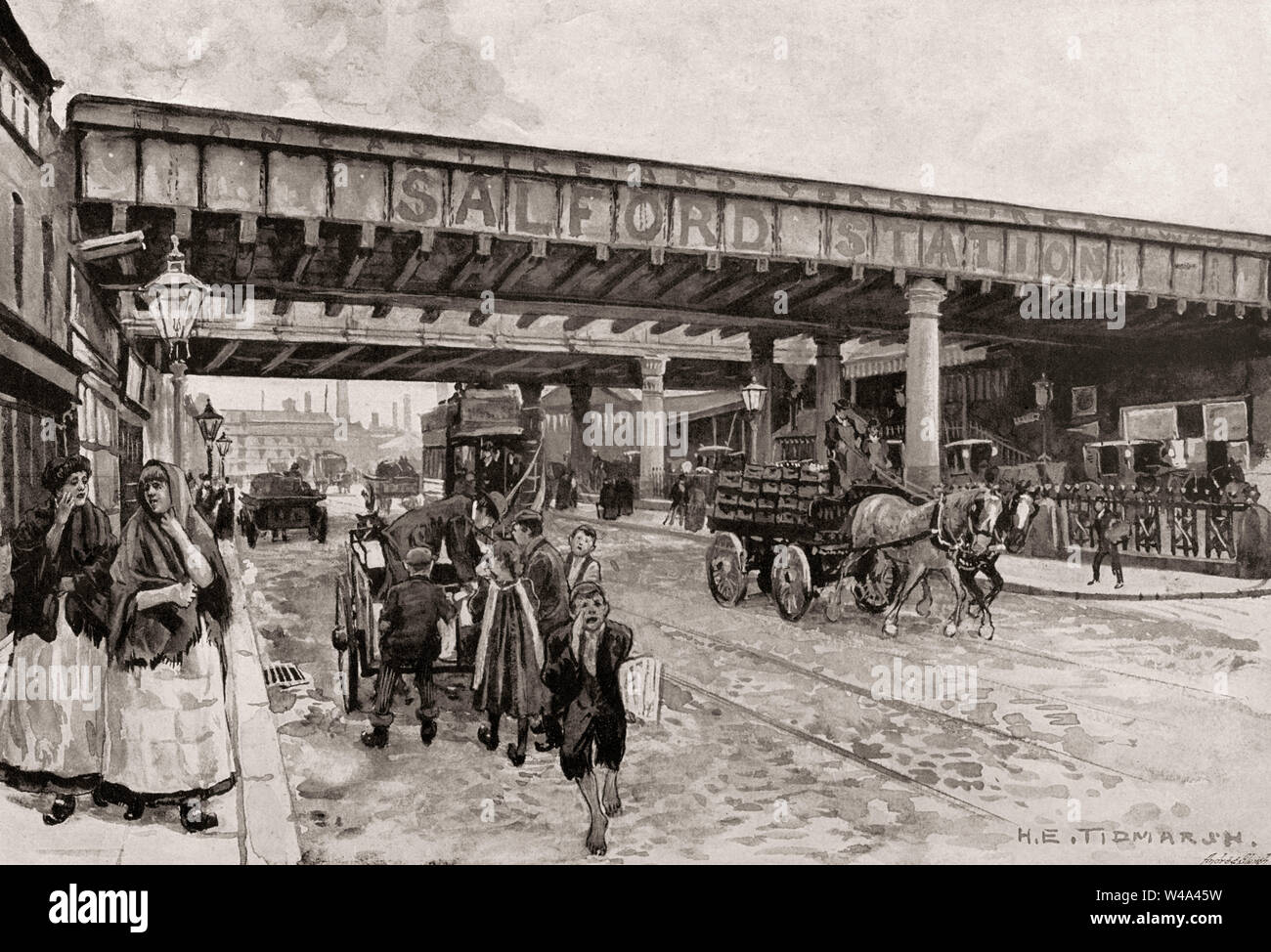 Salford stazione ferroviaria centrale, Salford, Greater Manchester, Inghilterra, Regno Unito, secolo XIX Foto Stock
